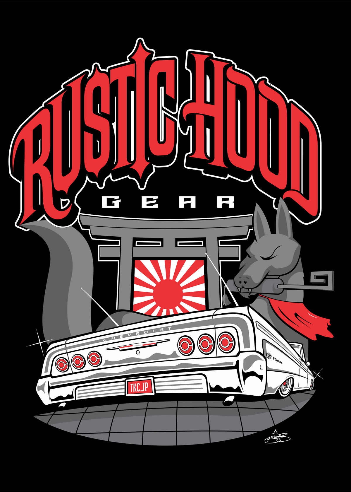 A BOMB THE ARTIST × RUSTIC HOOD GEAR “PHX to TKC” Long sleeve Tee